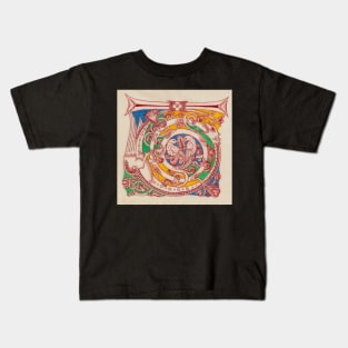 Romanesque letter T with birds and dragon Kids T-Shirt